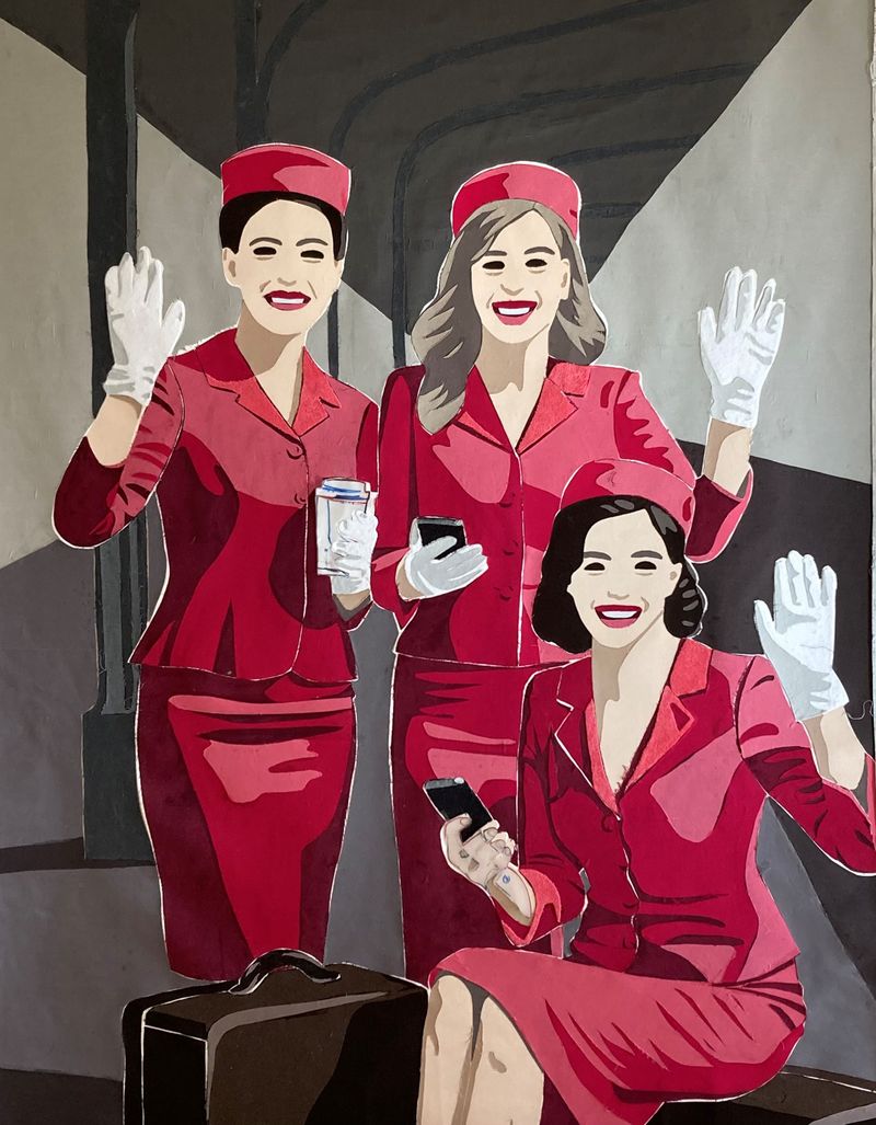 -bye bye love- Stoff auf LW, 150 x 100 cm. Ursula Niehaus by Galerie Elzenheimer 